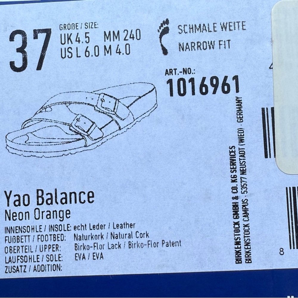 Birkenstock Yao Balance Shiny Neon Orange Double Strap Sandals - Picture 7 of 8